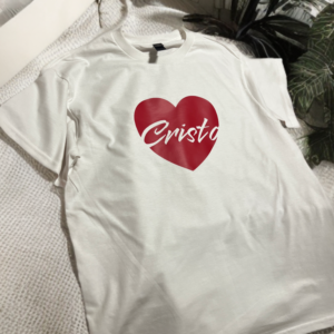 white t-shirt with red heart