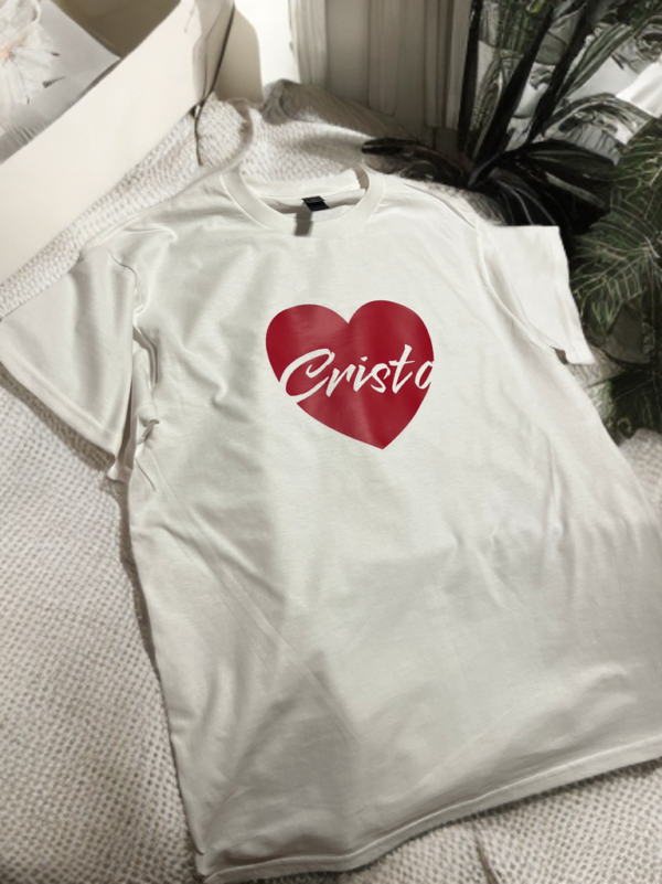 white t-shirt with red heart