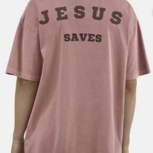 Back View of a t-shirt that says jesus saves