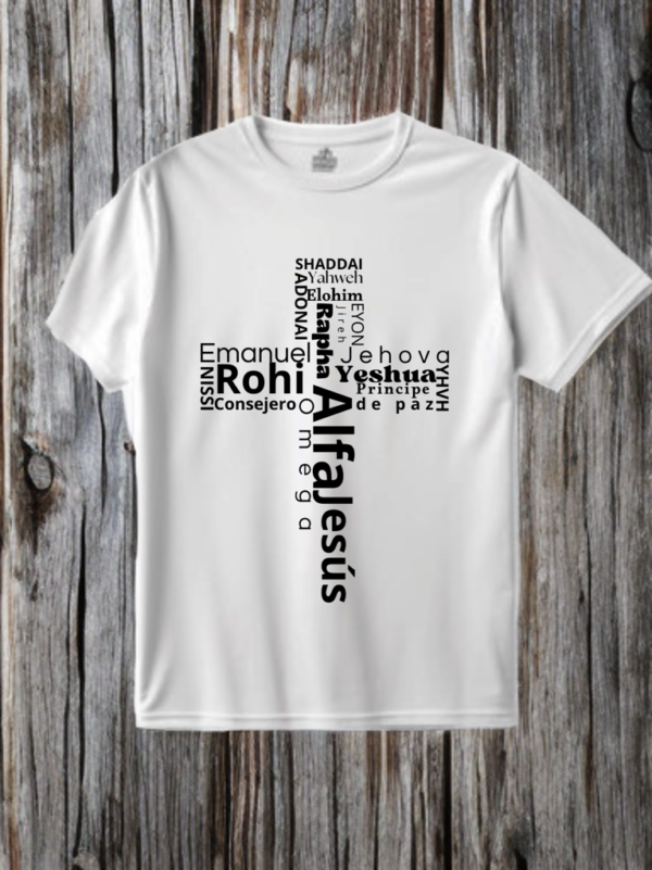 White T-Shirt with all the names of God on it